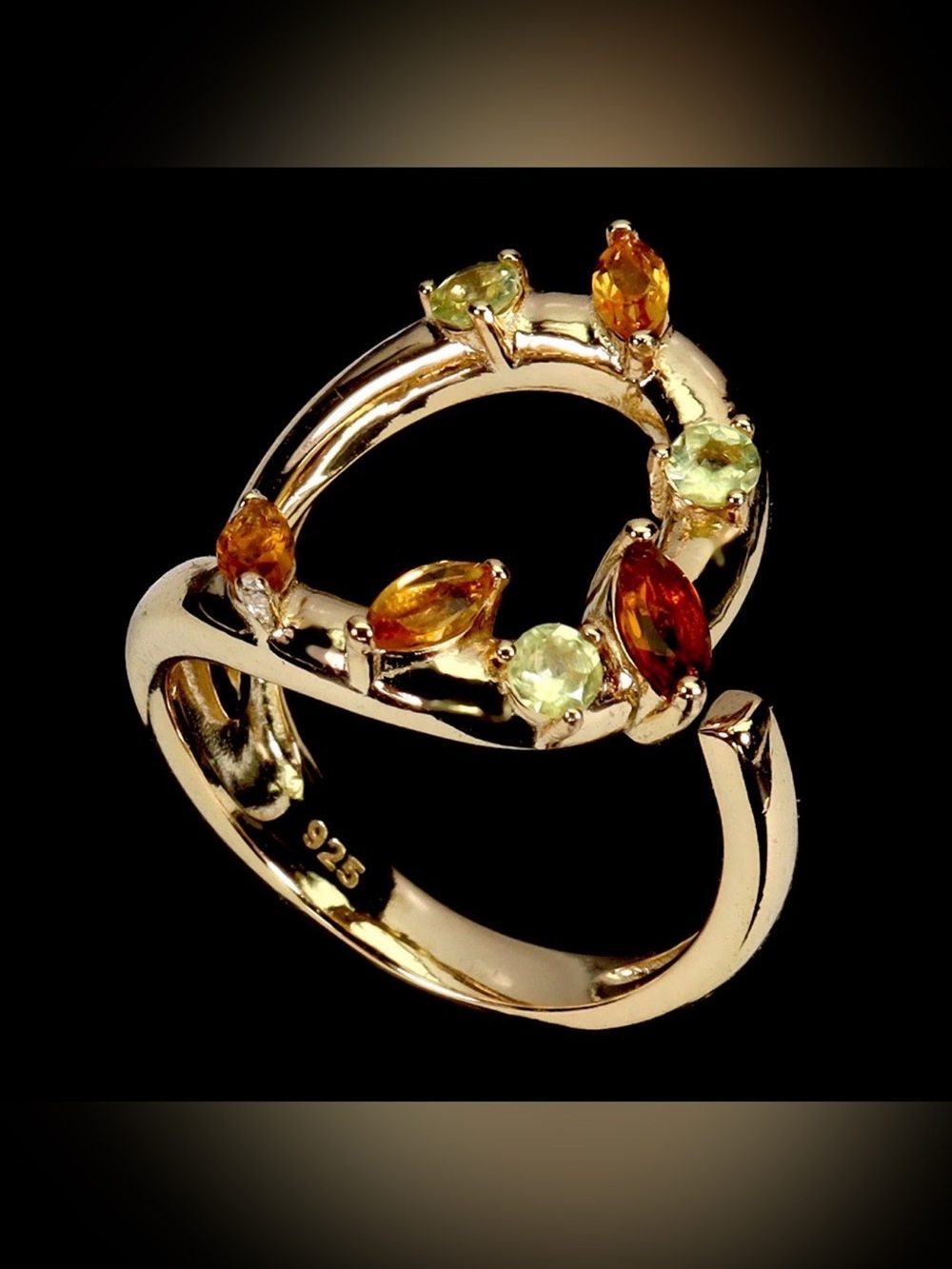 Modern Stunning Peridot & Citrine in 14K Gold over 925 Sterling silver Ring Sz 7